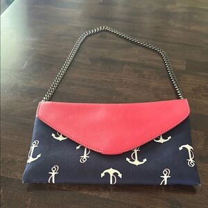 J. Crew Pink and Blue Anchor Clutch